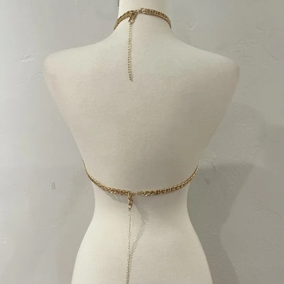 Rhinestone Tank Tops Gold Sparkly Crystals Crop Top Halter Backless Summer Beach - Picture 5 of 7